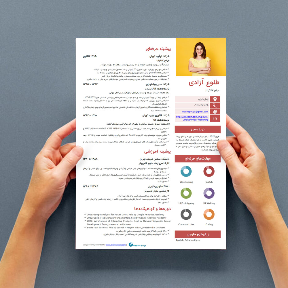 نمونه و قالب رزومه طراح UI/UX