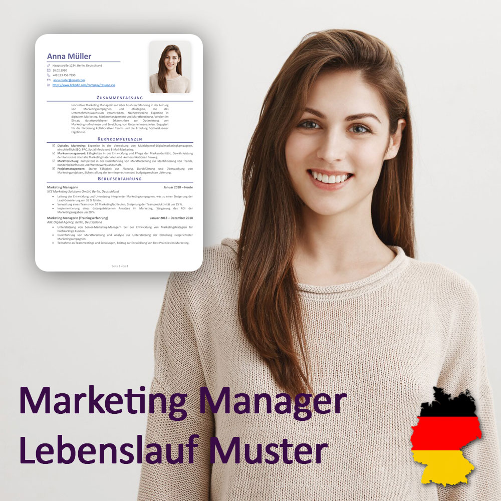رزومه مدیر بازاریابی به زبان آلمانی Marketing Manager Lebenslauf Muster