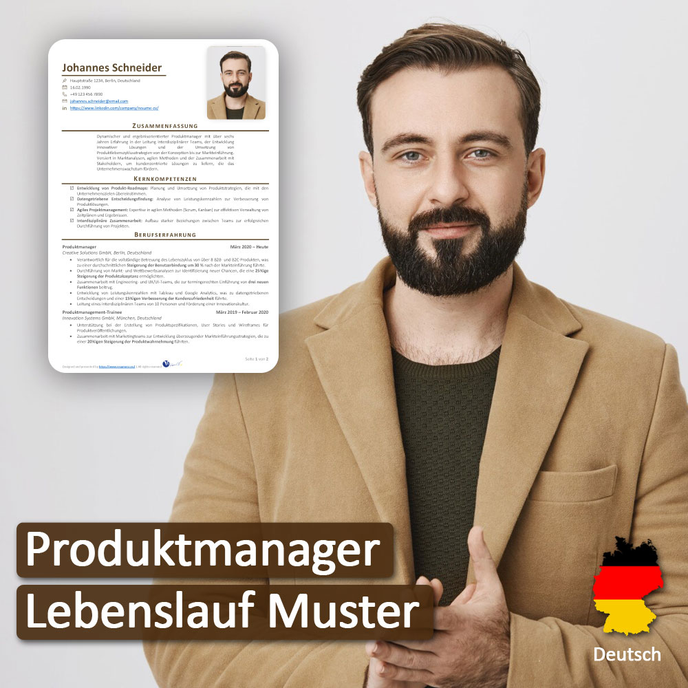 دانلود رزومه مدیر محصول به زبان آلمانی | Produktmanager Lebenslaufbeispiel | نگارش CV رزومه مدیر محصول براساس نیازهای بازار کار آلمان